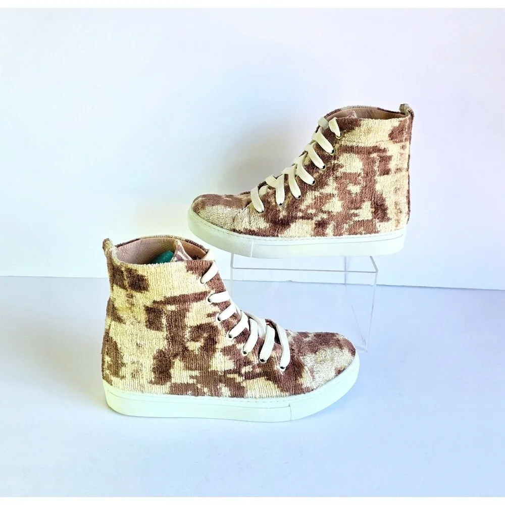 ELYSIAN Emily Morrison Ankara Ikat Silk Velvet High Top Sneakers 38 Rustic Oak - Picture 6 of 13